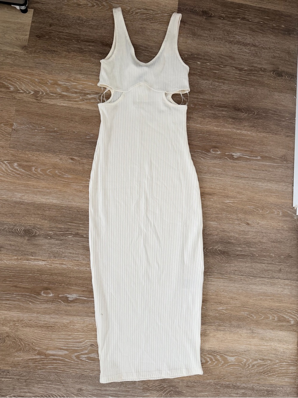 H&M Cream Ribbed Cutout Maxi Dress